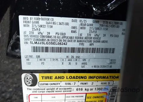 2025 Lincoln Navigator Reserve L z USA, uszkodzony, nr VIN 5LMJJ3LG3SEL08242